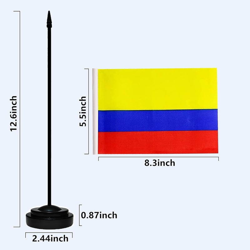 tibijoy Colombia Flags Colombian Desk Flags Set Small Mini Colombia Flags Table Flag with 13" Black Pole, Black Base and Spear Top, Miniature Colombian Deluxe Desktop Flag, Home Decoration, Office Decoration, Festival Celebrations(12 Pack ) - Image 4